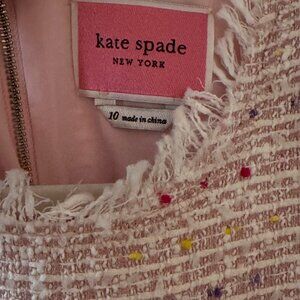 Kate Spade New York Pink Tweed Shift Dress Fringe Trim Size 10
